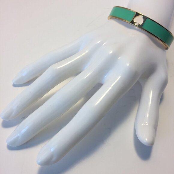 KATE SPADE Hole Punch Spade Hinge Bangle Aqua/Gold - Picture 3 of 13